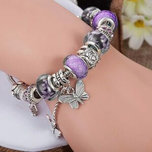 Butterfly purple charm bracelet